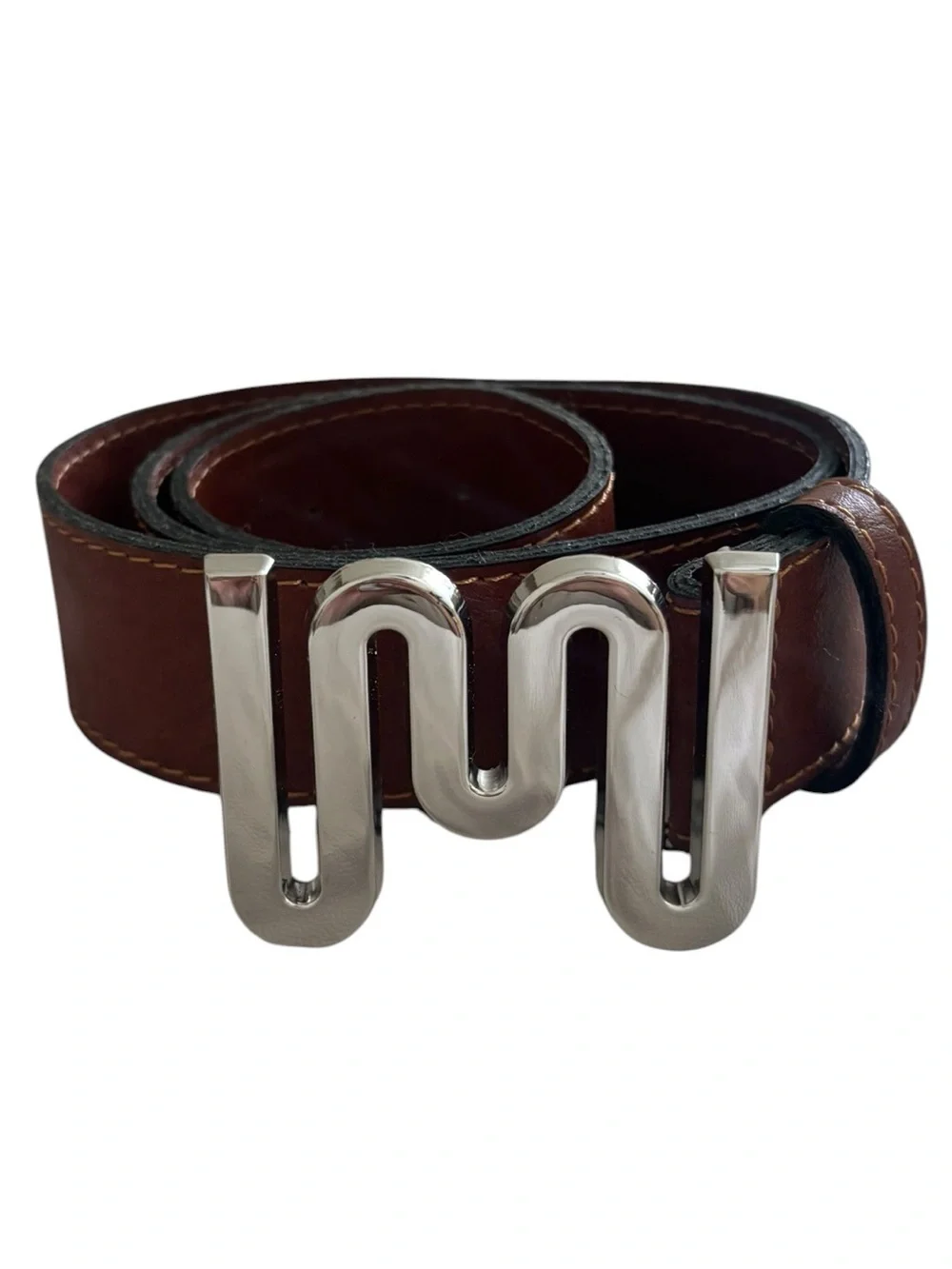 Milkwhite Leather Logo Belt